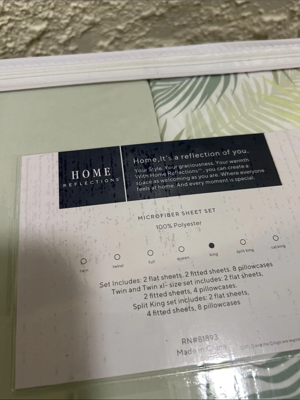 Home Reflections KING SIZE Tropical Leaf & Sage Green DOUBLE SHEET SET NEW w BOX